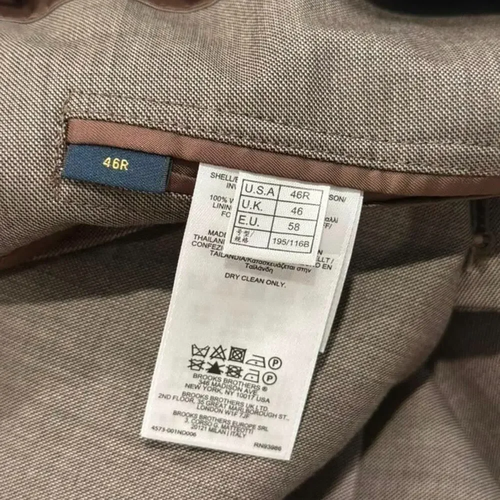 Brooks Brothers Madison 2 Piece Set Brown Suit Jacket 46R & Pleated Trousers 44